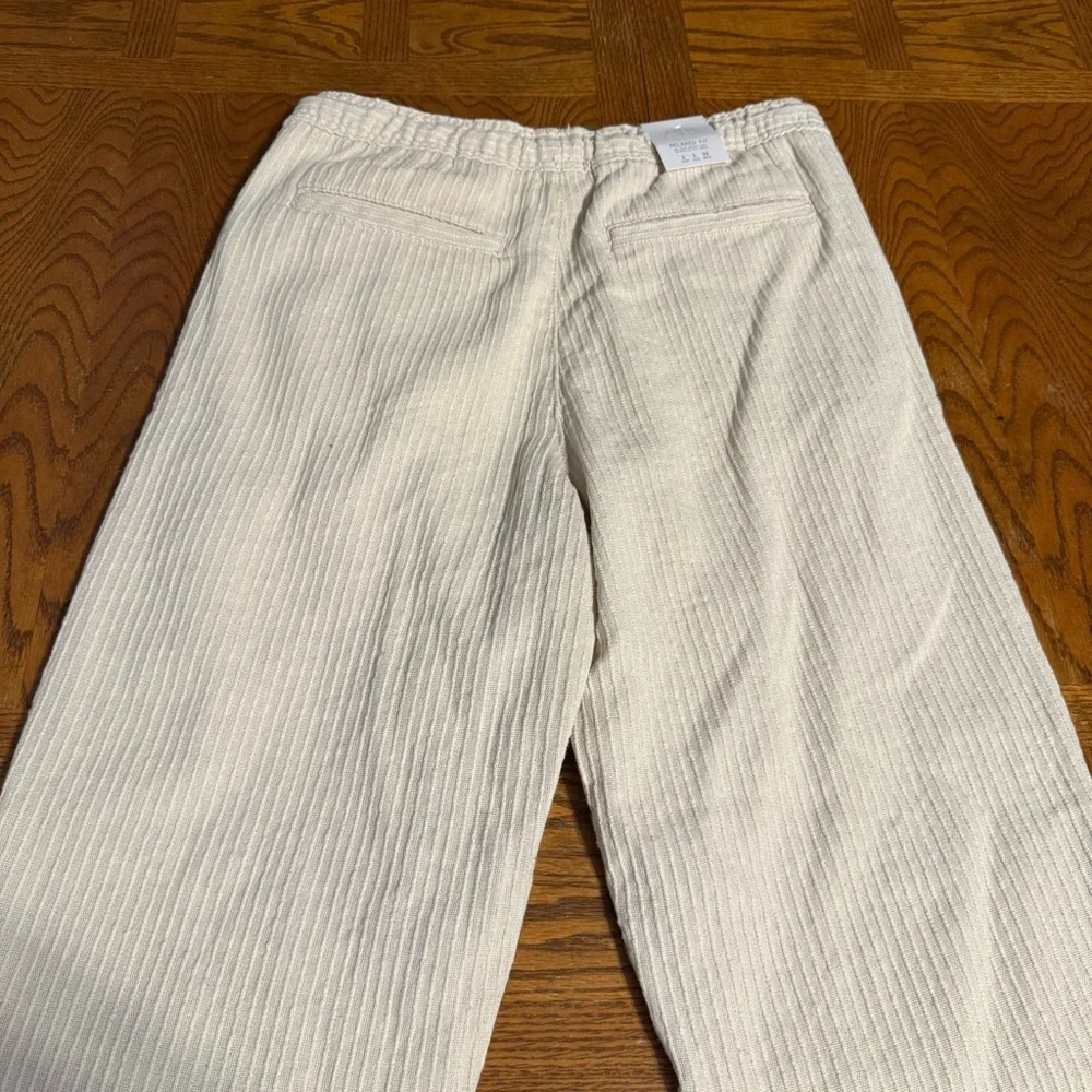 Zara Man Textured Cotton Relaxed Fit Drawstring Pants in Cream Sz L NWT Resort